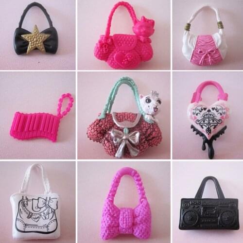 8 Pcs / lot New high quality Mix Style Mix Color bag Orignal bag for barbie doll Fashion Doll accessoriesFree shipping