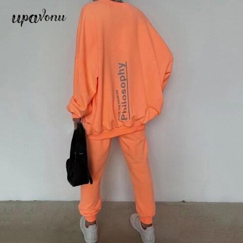 Free Shipping Casual Solid Color Letter Sportswear Suit 2021 Women Long Sleeve Turtleneck Loose Sweater & Trousers Two-Piece Set