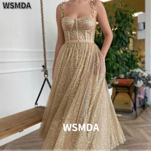 Shiny Light Short Prom Dress Spaghetti Straps Zipper Evening Gowns Vestidos Elegantes Para Mujer Evening Gowns