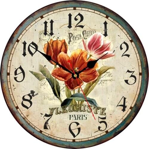 Large Wall Clock Decorative Flower Romantic Beauty Mother Day Gift Clock Silent Round Wooden Cardboard Wall Watches