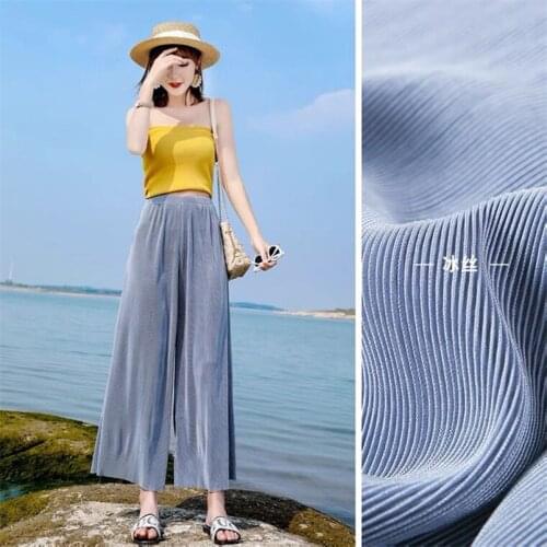 Candy Color Summer Pleated Wide Leg Trousers Female High Waist Casual Thin Soft Ankle Pants Comfortable Loose Trousers 8 Colors