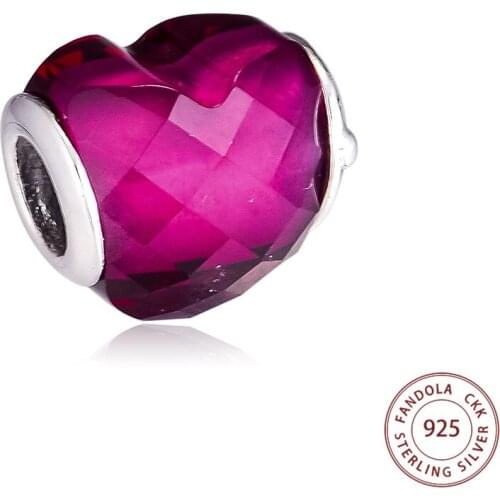 Authentic 925 Sterling Silver Fuchsia Shape of Love Charm Beads for Women Fits Pandora Bracelets Necklace Women Jewelry Making