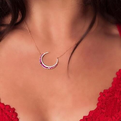 2021 New Arrived Fashion Simple Purple CZ Moon Charm Pendant Necklace For Women Girl Sexy Choker Chain Wedding Gift Fine Jewelry