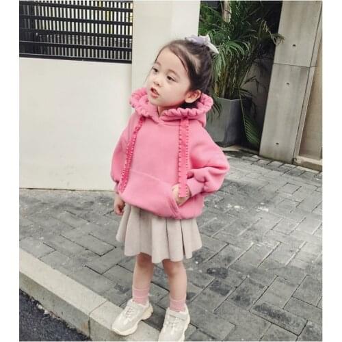 Childrens cotton fleece sweater hoodie 2020 new Korean girl pure color plus velvet thick hoodie top factory direct sales