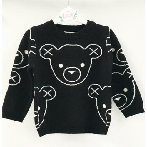 3-9 Years Old Kids Sweater for Girls Children Bear Pattern Cotton Pullover Boys Black Knitted Sweater Autumn Winter Baby Clothes