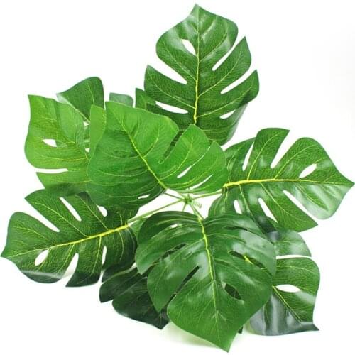 Fake Faux Artificial 9-Leaf Monstera Potted Plant Simulative Tropical Palm Green Leaves Home Wedding Decoration Fake Plants