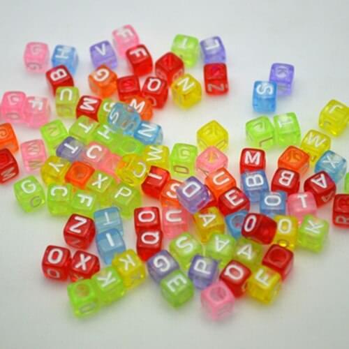 Hot 6mm 500pcs Acrylic Cubic Letter Beads Mixed Transparent Color DIY Loose Alphabet Beads for Loom Band Bracelet Making