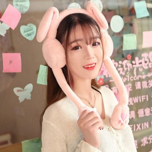 60cm Cute Rabbit Earmuffs Plush Toys & Indoor Warm Winter Adult Stuffed Cartoon Kawaii Earmuffs for Girls Valentine Gifts