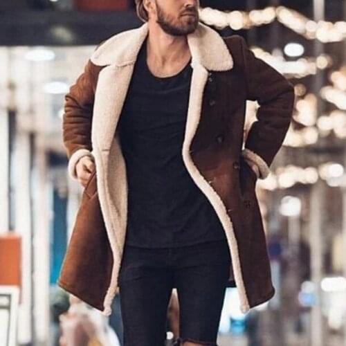Mens Fashion Fleece Composite Suede Overcoat Wool Coats Jackets Warm Winter Trench Long Casual Outwear Male Thick Windbrkeaker