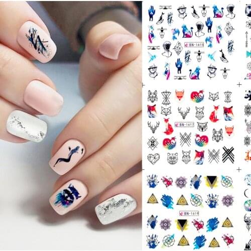 12 Designs Abstract pattern Nail Water Transfer Sticker Planet Raccoon elk Images Nail Art Decorations Slider Manicure Watermark