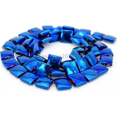 Natural Hematite Healing Gems Stones Flat Square 8mm Beads Non Magnetic Metallic Blue Jewelry Making 16" 5 Strands/Pack