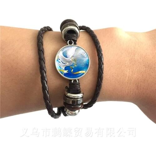 2018 New SMerry Christmas Pattern Leather Bracelet Charm Glass Dome Dove Bracelet Handmade Jewelry For Xmas Gifts