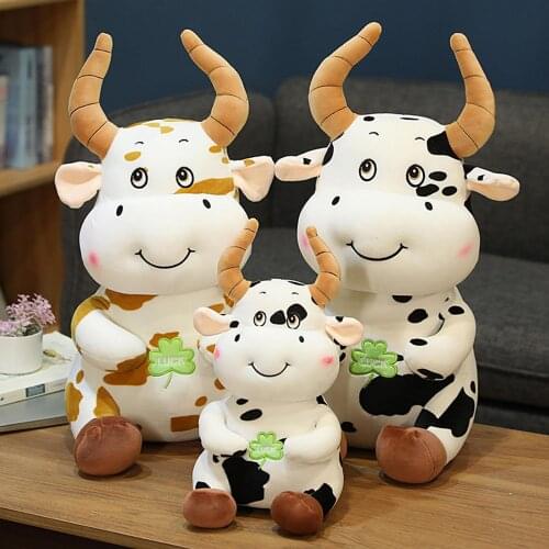 New Year Symbol Cute Cartoon Soft Cow Plush Stuffed Toy Sofa Home Decoration Doll Baby Sleeping Toy Children Birthday Gift