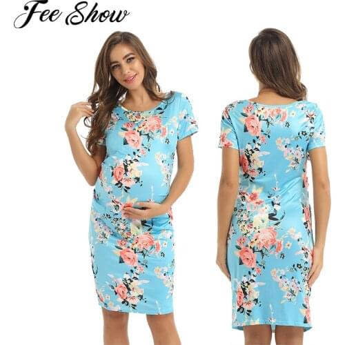Pregnant Women Side Ruched Maternity Flower Printed Clothes Bodycon Dress Casual Short Sleeve Wrap Dresses Clothing Plus Size