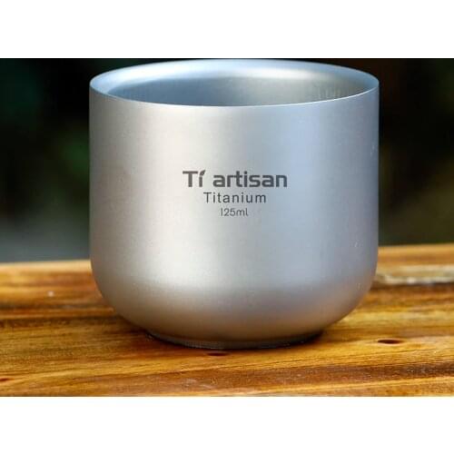Outdoor 125ml Pure Titanium Teacup Double-Layer Thermal Insulation Anti-hot Domestic Outdoor Titanium Teacup Coffee Cup Office