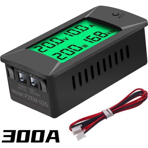 Peacefair PZEM-025 300v 300A Shunt Bidirectional Battery Tester DC Digital Green LCD Ammeter Voltmeter Power Kwh Voltage Meter