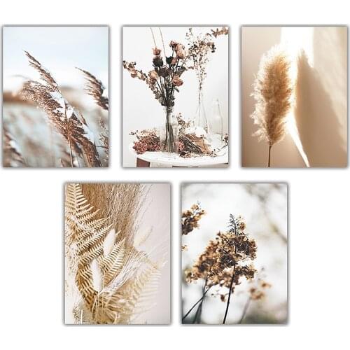 Dried Flower Plant Beige Reed Wheat Nordic Canvas Painting Posters and Prints Wall Art Pictures for Living Room Home Decoration