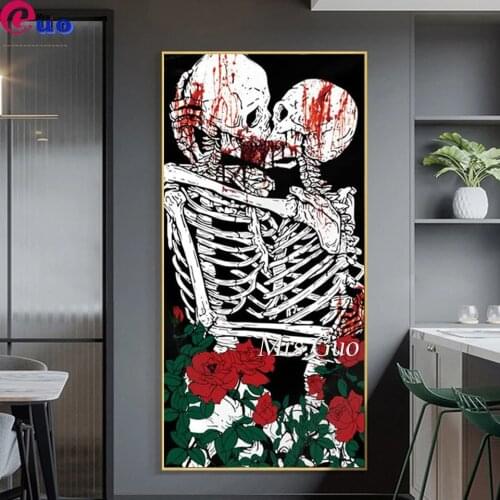 Full Square/Round Diamond Embroidery Skull Diamond Painting Hanging Kissing Lovers Body Skeleton Black Tarot Home Decoration