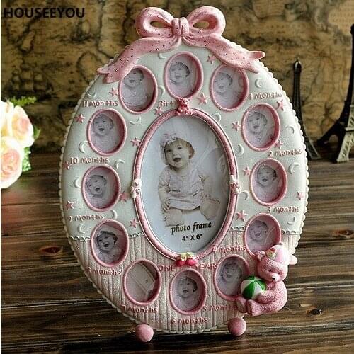 Pink Home Decor Photo Frame Creative Baby Pink Collage Picture Frame Resin Molduras Marcos De Fotos Decoration Crafts Ornaments