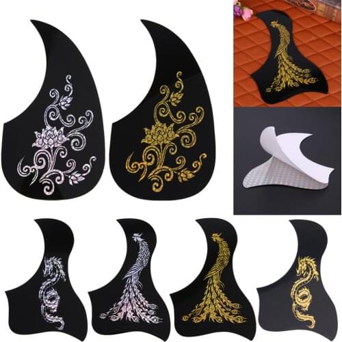 Self-adhesive Acoustic Guitar Pickguard Gold Phoenix Dragon Pattern Decorated Pick Guard Sticker Acoustic Guitar Accessories