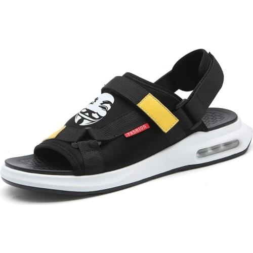 CuddlyIIPand New Man Figure Printing Sandals for Men Hook&Loop Hip-hop Beach Shoes Air Cushion Massage Sandals Zapatos Hombre