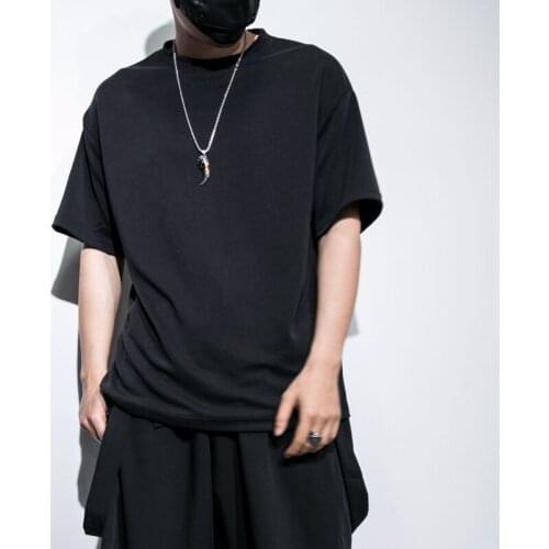 Dark black mountain this trend brand summer drape elastic oversize casual loose short-sleeved T-shirt men