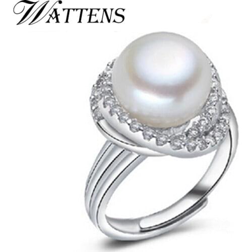WATTENS pearl jewelry,genuine natural pearl ring,rings for women,925 sterling silver rings for women,wedding rings 3 colors