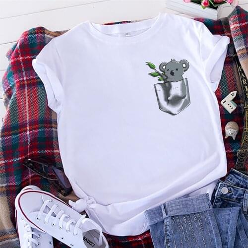 100% Cotton Summer New Womens T-shirt O-Neck Harajuku Cute Kawaii Koala Top Casual Female T shirt Oversized Size S-5XL