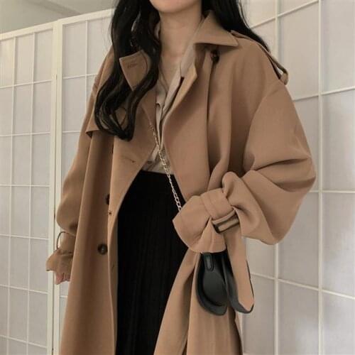 England Style Solid Simple Coats Patch Daily Trench Temperament Elegant All-match Clothes Classy Women Trench Loosely Long Chic