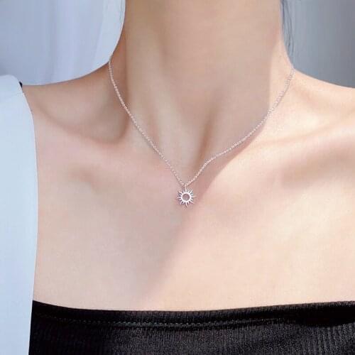 New 925 Sterling Silver Geometric Necklace Shiny Sunflower Zircon Pendant Personality Clavicle Chain Woman Birthday Jewelry