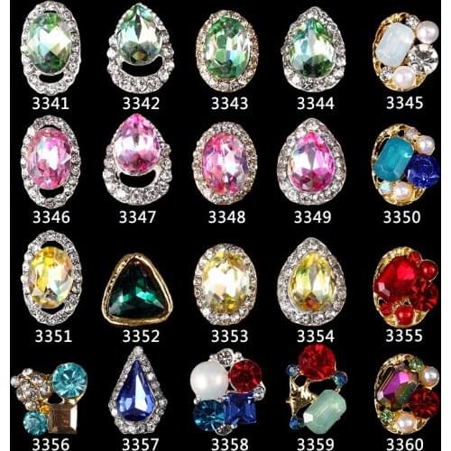 100 Pcs/Lot 3D Green/Rose Crystal Nails Gold Alloy Pearl Decoration Studs Accessories Strass Rhinestone Nail Art Supplies