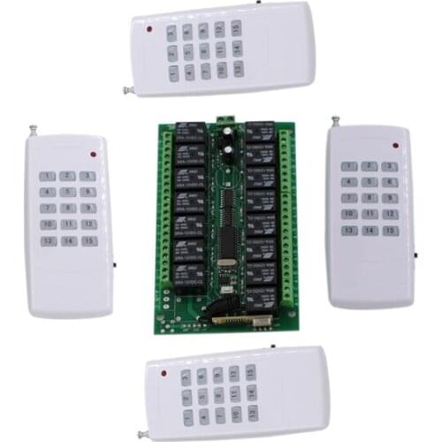 1000M Long Range DC24V 15CH Radio Controller RF Wireless Remote Control Switch System 4 pcs Transmitter + 1pcs Receiver 315/433