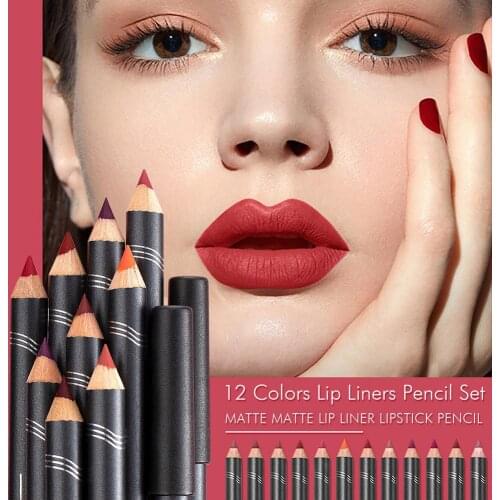 12 Colors Lip Liners Pencil Set Long Lasting Matte Lipliners Set Highly Pigmented Easy Coloring with Glossy Texture