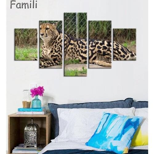 5Pcs New Arrival Animal Cheetah Canvas Painting Modern Wall Picture Decor Art Picture Gift Living Room Home Decor Frameless