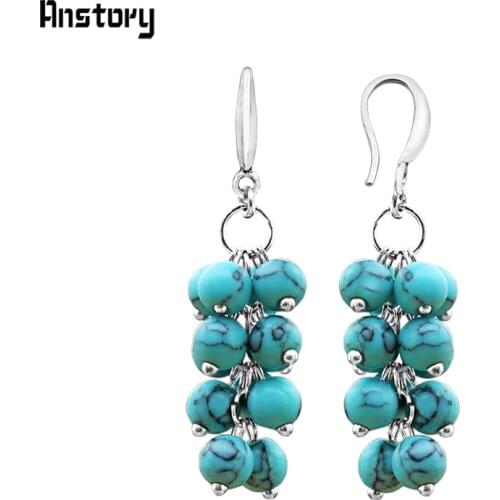 Anstory Handmade Cluster Synthetic Turquoises Earrings Antique Silver Plated Fashion Jewelry TE266