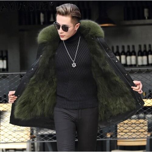 AYUNSUE Winter Jacket Men Clothing Thick Fur Coat Real Fox Fur Parkas Hooded Mens Jackets Warm Clothes Ropa De Hombre LXR534
