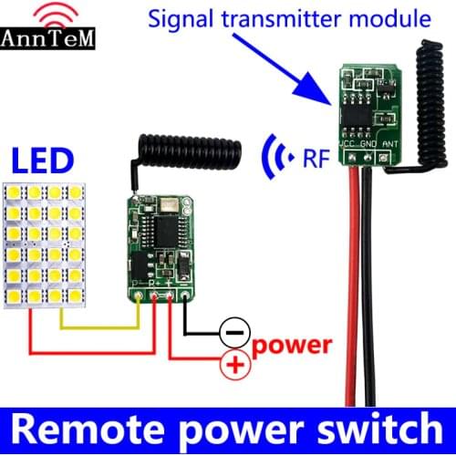 Wireless remote control switch Mini small 433mhz rf transmitter receiver 3.7v 5v 6v 9v 12 Battery power circuit micro Controller