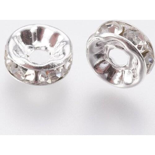 50pcs Crystal Brass Rhinestone Spacer Beads Grade A Rondelle for Jewelry Making DIY Bracelet Necklace 8x3.5mm Hole: 2mm