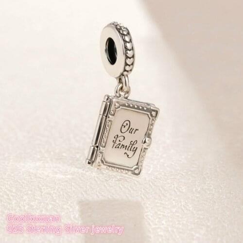 Mothers Day 100% 925 Sterling Silver Family Book Dangle Charm beads Fits Original Pandora bracelets Jewelry Making