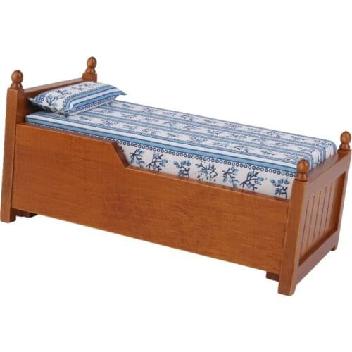 OMoToys 1/12 Scale Dollhouse Furniture Miniature Wooden Drawer Bed Brown/White optional