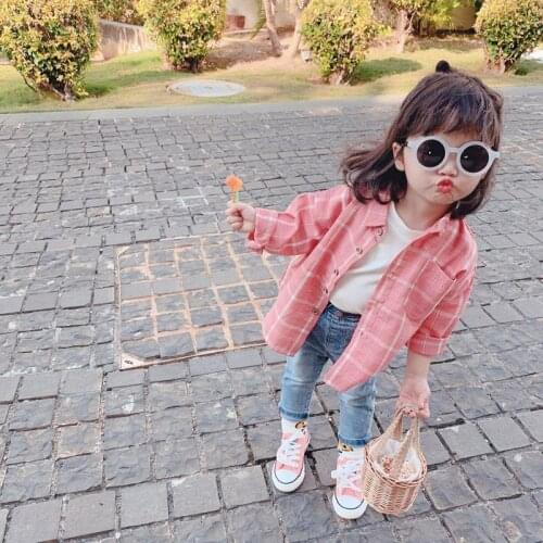 Blouse For Girls Plaid Pattern Cotton Childrens Shirt Girls Casual Style Child Long Sleeve Shirts Kids Clothes Spring Fall Tees
