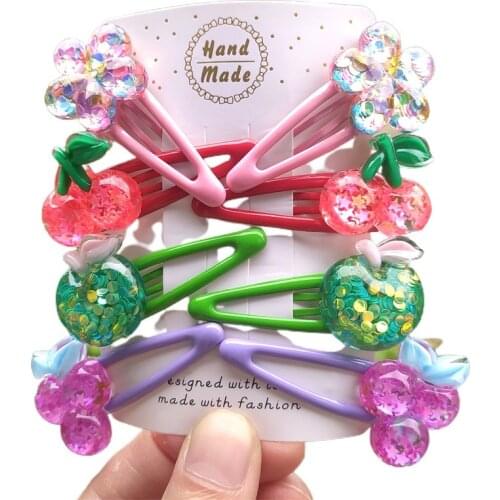 2 PCS New Sequined Flower Cherry Lovely Kids Hairpins Baby Hair Clips Headdress Girls Hair Accessories Children Headwear