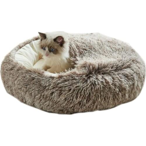 Pet Winter Warm Bed Machine Washable Semi-Enclosed Soft Round Long Plush Cat Litter Dog Kennel Mat Pet Supplies