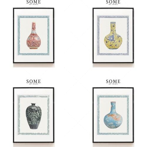 Chinese style porcelain printing. Oriental porcelain printing. Ceramic art prints. Vintage porcelain wall decoration