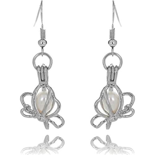 HENGSHENG Butterfly Earrings with Oyster Pearl Dangle Earrings Cage Locket