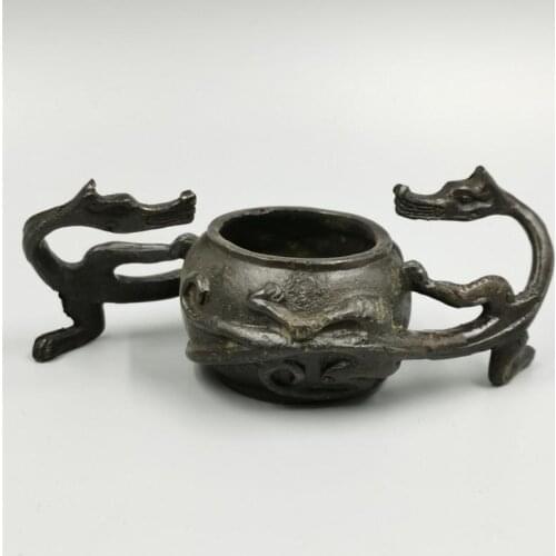 Chinese old Bronze statue of Pure copper Brass Panlong brush wash