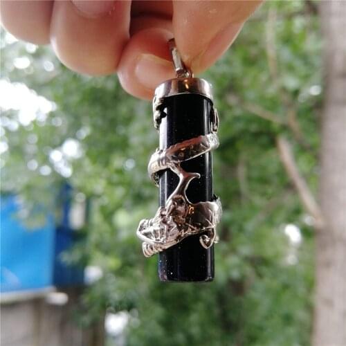 Hot high quality natural blue sand stone natural mineral gemstone crystal pendant with Chinese dragon unique jewelry decoration