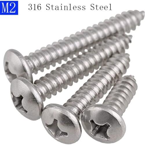 M2 316 Stainless Steel A4 Phillips Cross Recessed PAN Head Self Tapping Screws bolts DIN 7981