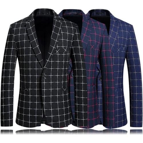 Casual Men Suits Blazer 2020 New Plaid Suits Jacket One Button Mens Coat