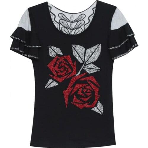 Spring And Summer New Industry Hot Drilling Ice Silk Mesh Half-sleeved T-shirt Fashion Wild Casual Mesh Stitching Ladies T-shirt